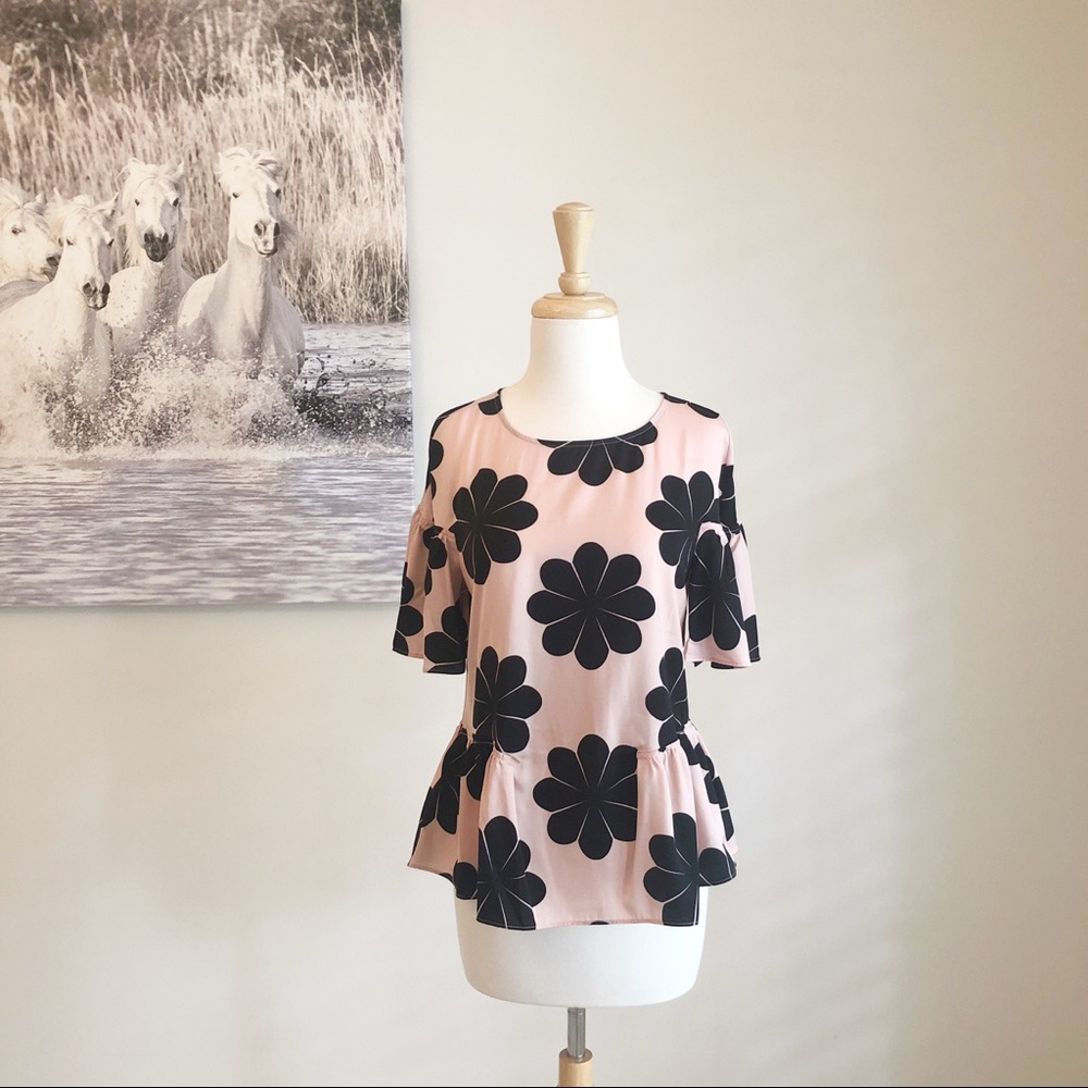 Anne Taylor Pink & Black Floral Retro Top SP
